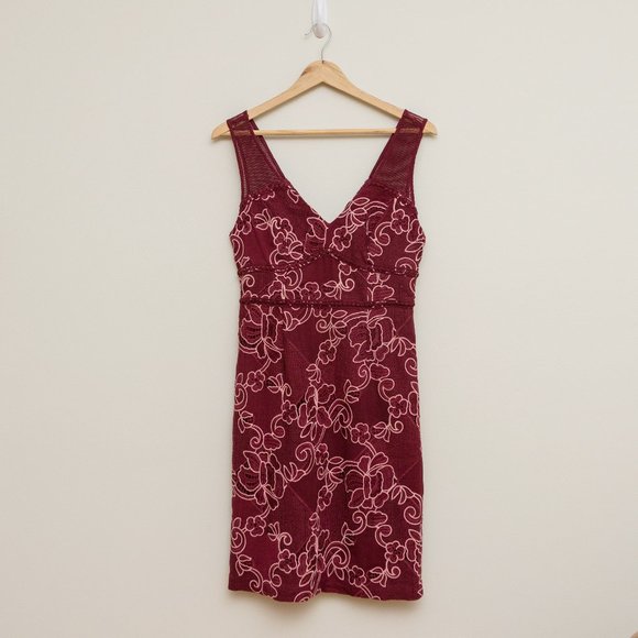 Pretty, Fitted Burgundy Embroidered Dress from Anthropologie size 4 - Picture 1 of 6